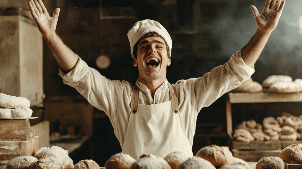 A baker celebrating success in Paddington, Brisbane.