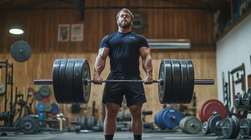 A Brisbane gym owner lifting weights in his gym.