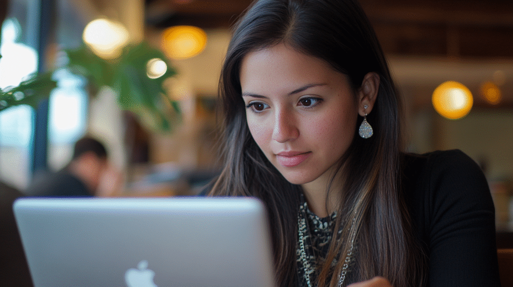 A virtual bookkeeper working on a Brisbane clients work.
