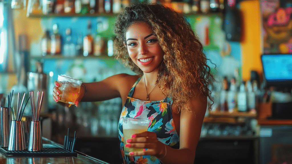 A bar owner in Fortitude Valley Brisbane making drinks.