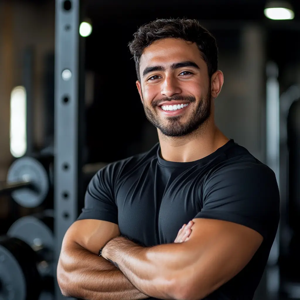 A male gym owner standing in his gym and smiling at the camera.