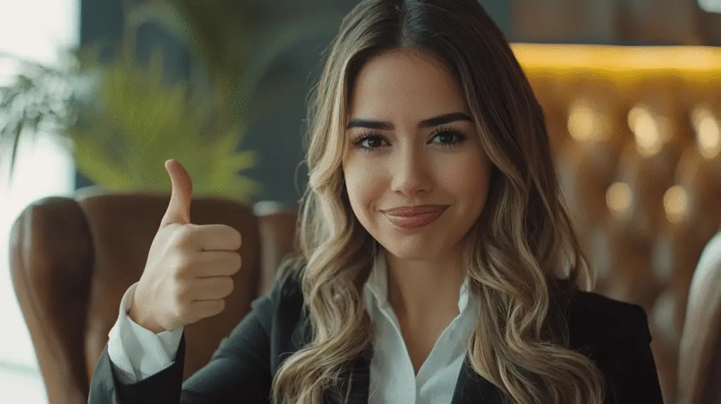 A business owner in Terneriffe, Brisbane giving thumbs up to the camera.