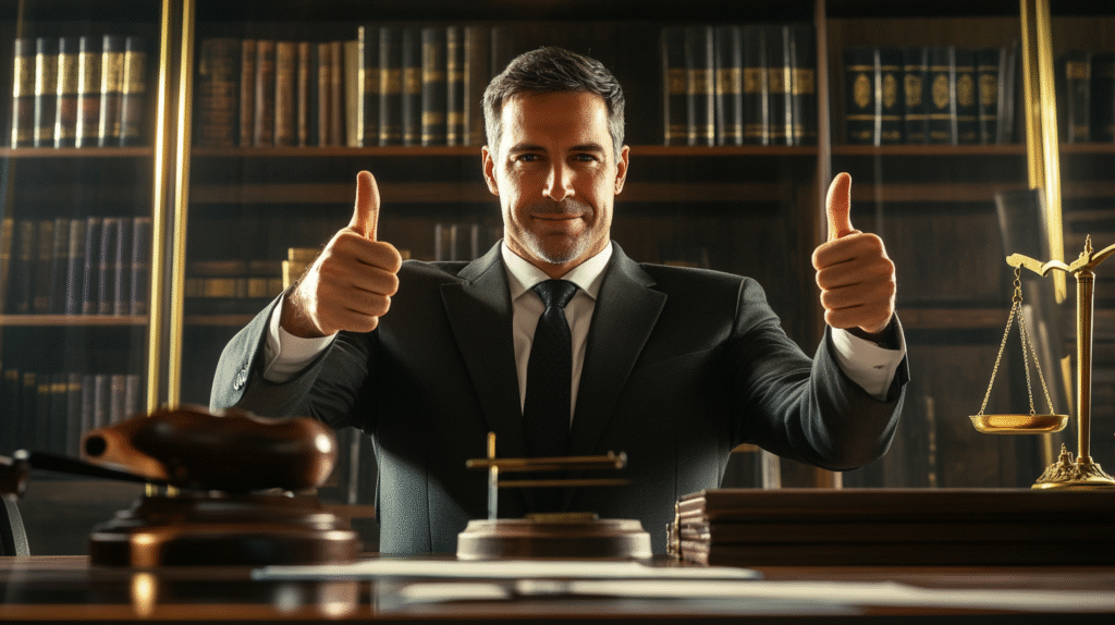 A lawyer in New Farm giving two thumbs up.